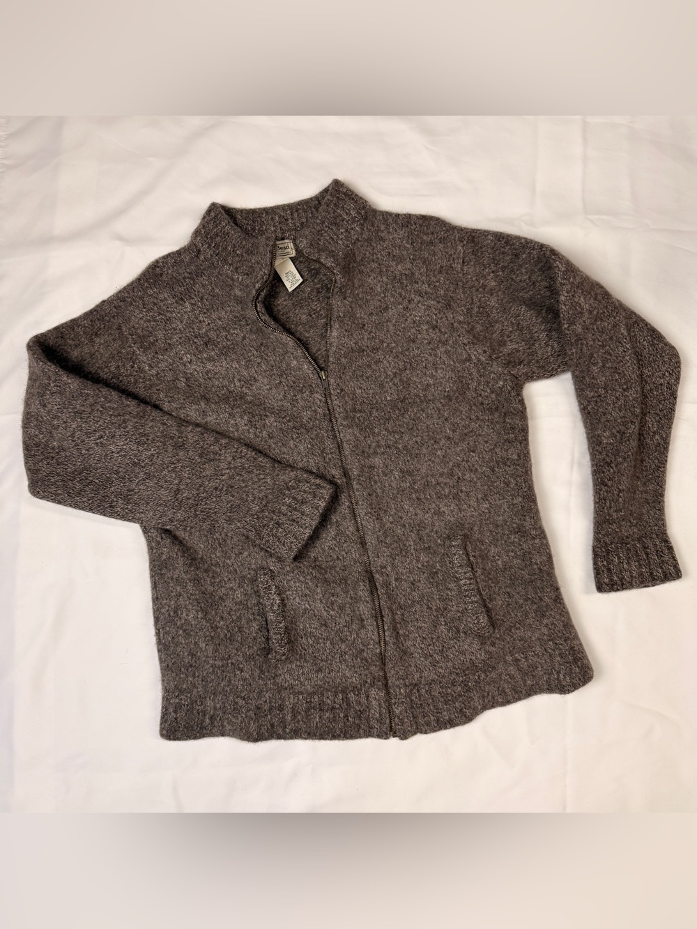 VTG L.L.Bean Mens XXL Tall Shetland Wool Full Zip Cardigan Sweater Brown 90s